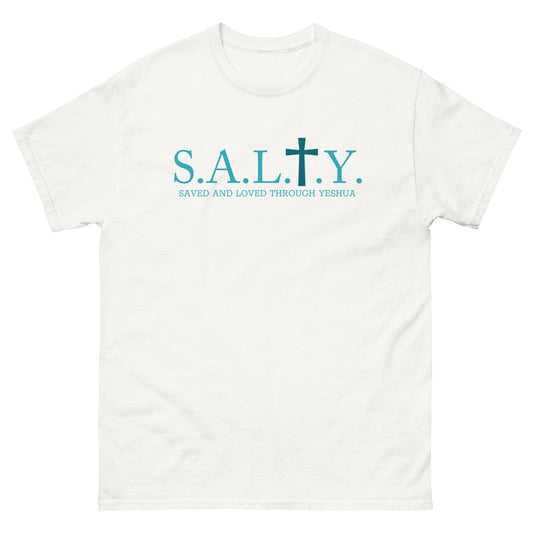 S.A.L.T.Y. white/teal classic tee